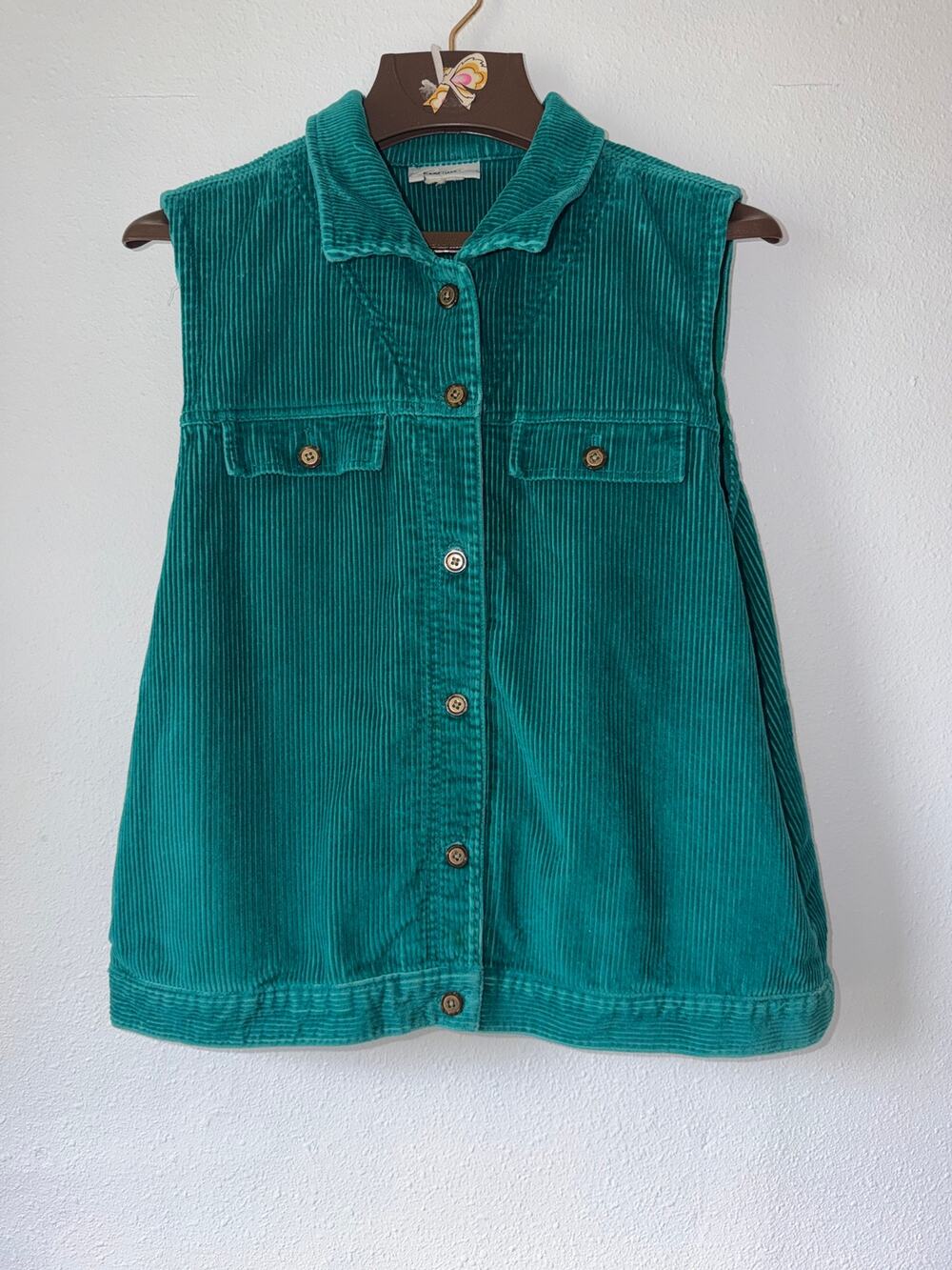 Vintage Essential Elements Sleevless Turquoise Corduroy Button Up Vest Size XL